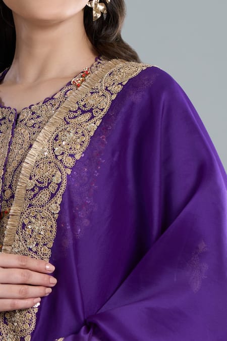 Anamika Khanna Purple Embroidery Round Neck Floral Kurta Set at Aza Fashions Anamika Khanna_Purple Embroidery Round Neck Floral Kurta Set_at_Aza_Fashions