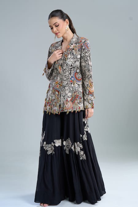 Anamika Khanna Black Embroidered Blazer & Lehenga Set