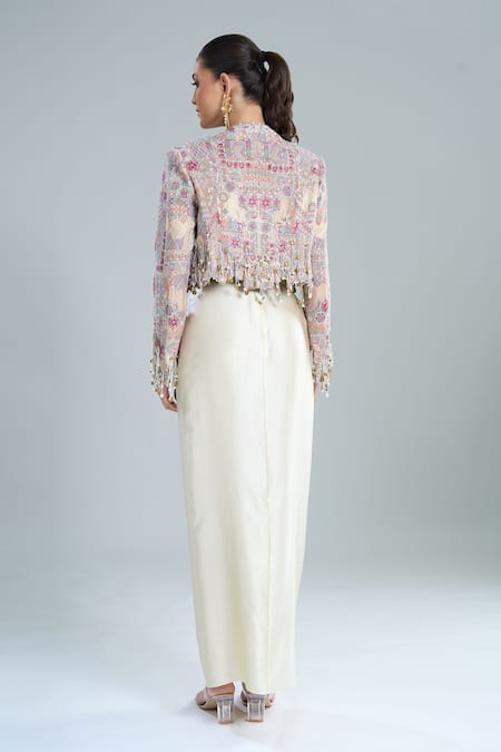 Anamika Khanna Embroidered Short Jacket & Draped Skirt Set