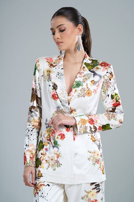 Buy Anamika Khanna Ivory Floral Blazer And Pant Set Buy_Anamika Khanna_Ivory Floral Blazer And Pant Set