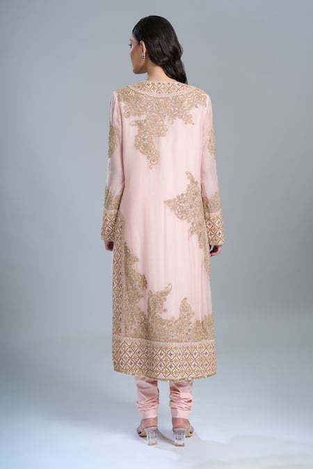 Anamika Khanna Pink Embroidered Straight Kurta Set 