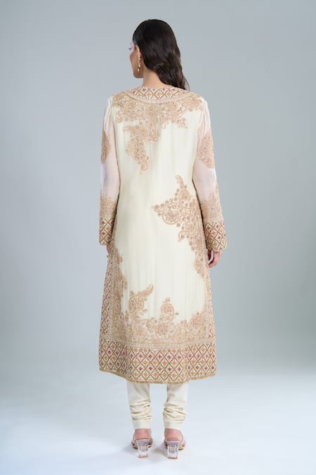 Anamika Khanna Ivory Embroidered Straight Kurta Set
