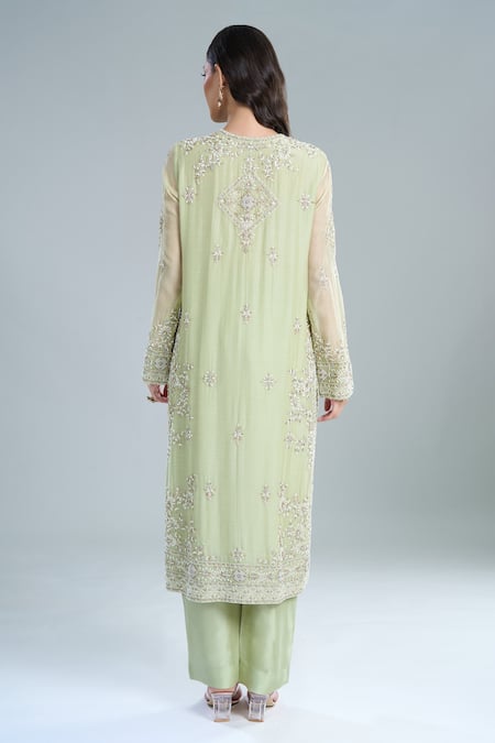 Anamika Khanna Mint Embroidered Straight Kurta Set 