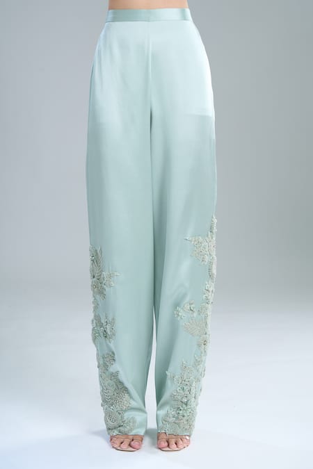 Buy_Anamika Khanna_Blue Embroidery Asymmetric, One Shoulder Cape Pant Set _Online_at_Aza_Fashions