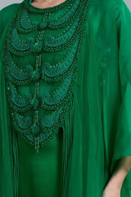 Anamika Khanna Emerald Green Embroidery Open , Crew Cape Pant Set Online at Aza Fashions Anamika Khanna_Emerald Green Embroidery Open , Crew Cape Pant Set_Online_at_Aza_Fashions