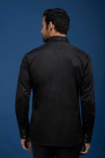 Shop Rohit Bal Black Poplin Embroidery Placed Parrot Shirt at Aza Fashions Shop_Rohit Bal_Black Poplin Embroidery Placed Parrot Shirt _at_Aza_Fashions