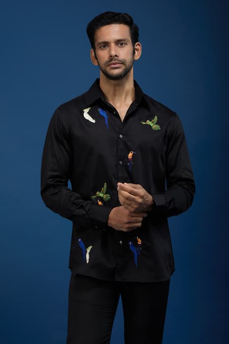 Rohit Bal Multi Birds Embroidered Shirt 