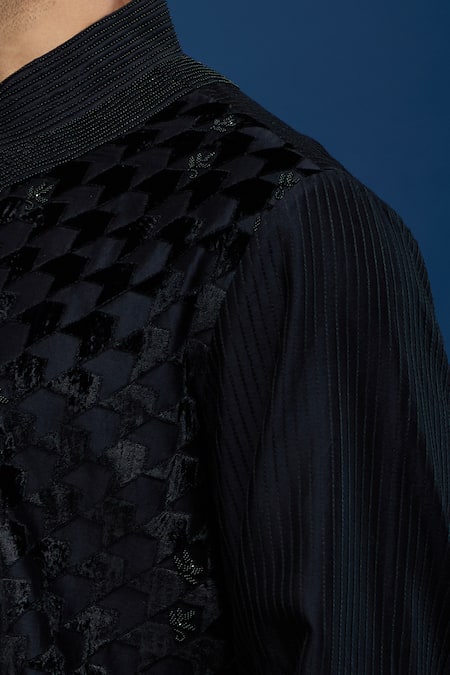 Buy_Rohit Bal_Black Chanderi Embroidery Kurta Set _Online_at_Aza_Fashions