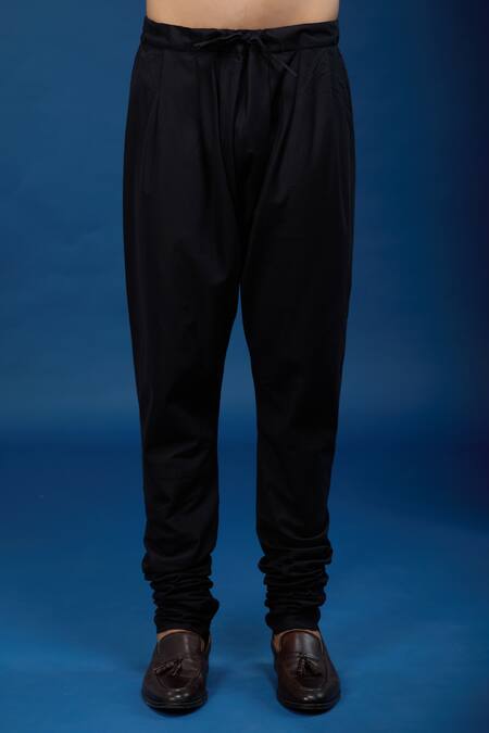 Rohit Bal_Black Chanderi Embroidery Kurta Set _at_Aza_Fashions