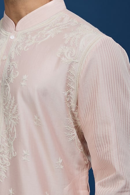 Buy_Rohit Bal_Pink Chanderi Embroidery Floral Kurta Set _Online_at_Aza_Fashions