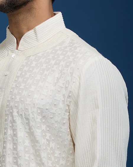 Rohit Bal_Ivory Chanderi Embroidery Kurta Set _Online_at_Aza_Fashions