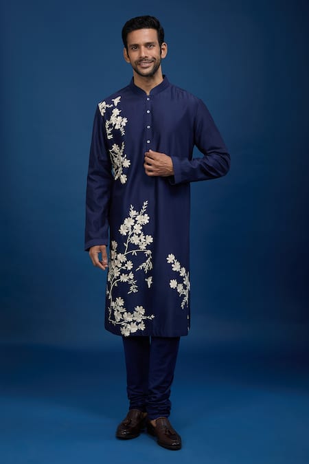 Rohit Bal Blue Chanderi Embroidery Floral Kurta Set