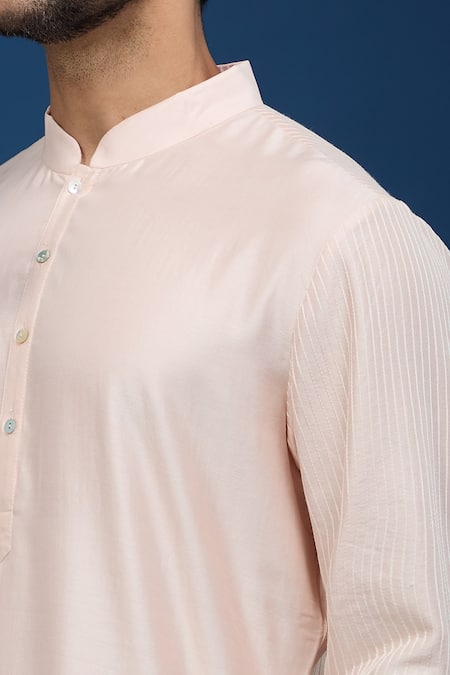 Shop_Rohit Bal_Peach Chanderi Embroidery Floral Botanic Kurta Set _Online_at_Aza_Fashions