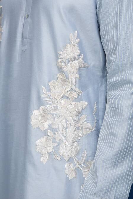 Buy Rohit Bal Blue Chanderi Embroidery Floral Botanic Kurta Set Online at Aza Fashions Buy_Rohit Bal_Blue Chanderi Embroidery Floral Botanic Kurta Set _Online_at_Aza_Fashions