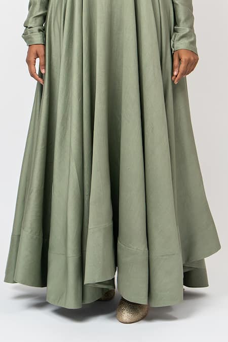 Buy_KAJAL AGRAWAL_Green Chanderi Silk, Chanderi, Organza Embroidery Floating Heart Anarkali Set 