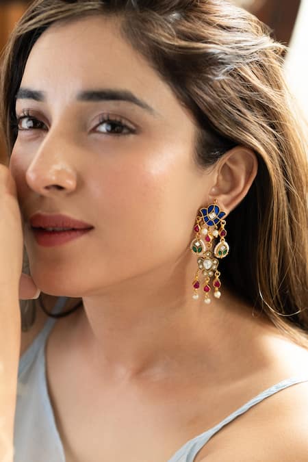 Do Taara Multi Color Pearls Multicolored Kundan Earrings 