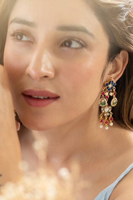 Do Taara Multi Color Pearls Multicolored Kundan Earrings Online at Aza Fashions Do Taara_Multi Color Pearls Multicolored Kundan Earrings _Online_at_Aza_Fashions