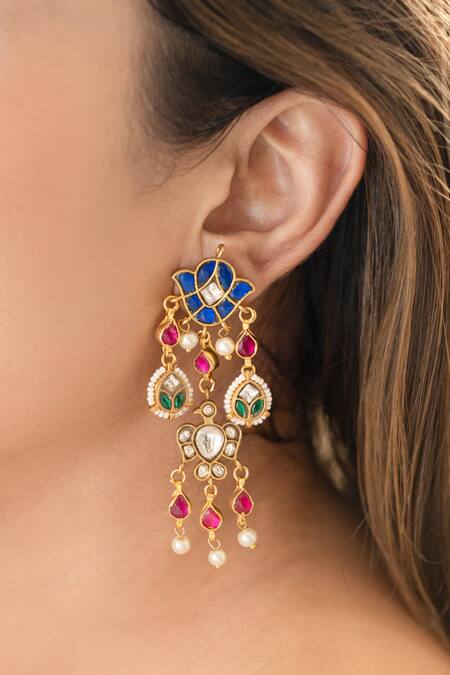 Buy Do Taara Multi Color Pearls Multicolored Kundan Earrings Online at Aza Fashions Buy_Do Taara_Multi Color Pearls Multicolored Kundan Earrings _Online_at_Aza_Fashions