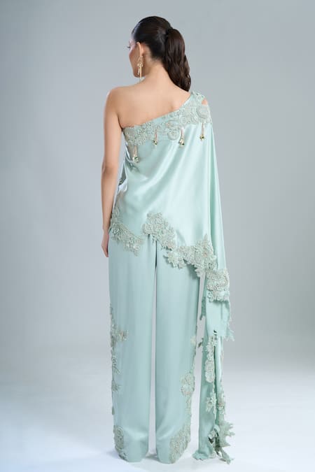 Anamika Khanna Embroidered One Shoulder Cape Pant Set