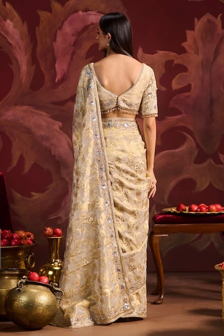 Lashkaraa Embroidered Brocade Pre-Draped Saree With Blouse 