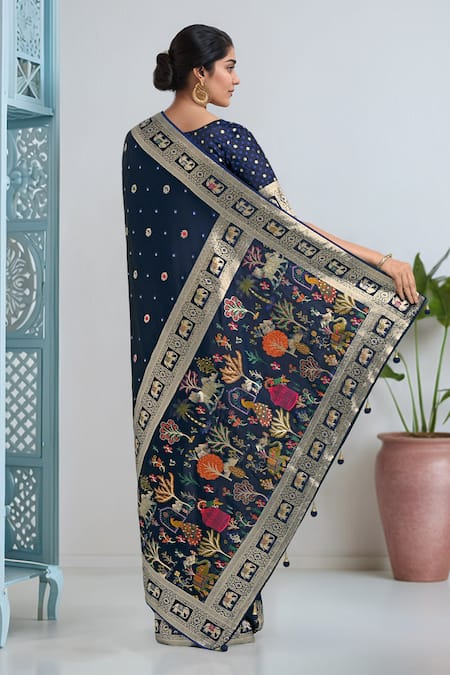 Samyukta Singhania Dark Blue Zari Woven Banarasi Saree With Blouse 