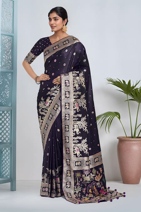 Samyukta Singhania Purple Zari Woven Banarasi Saree With Blouse 