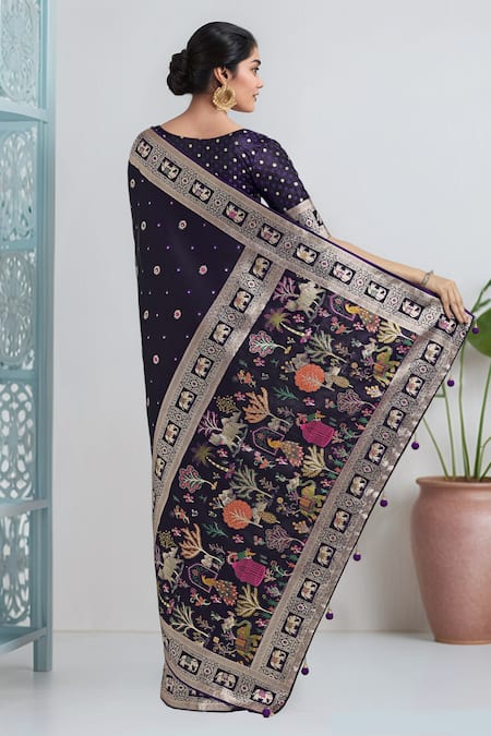 Samyukta Singhania Purple Zari Woven Banarasi Saree With Blouse 