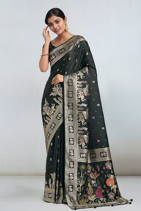 Samyukta Singhania Dark Green Zari Woven Banarasi Saree With Blouse 