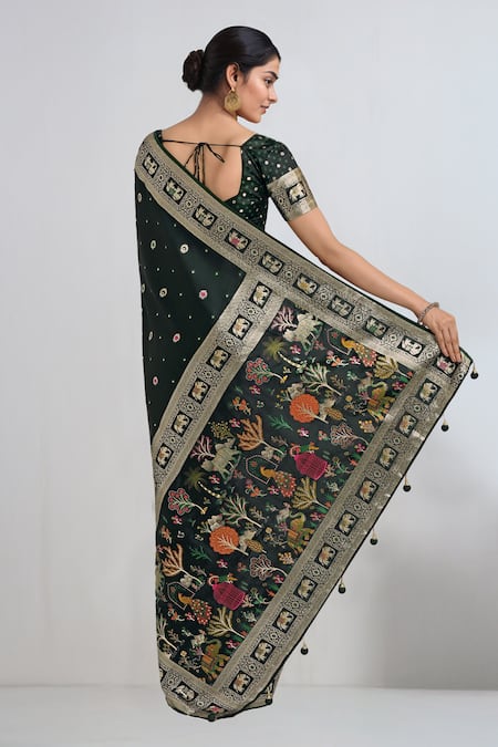 Samyukta Singhania Dark Green Zari Woven Banarasi Saree With Blouse 