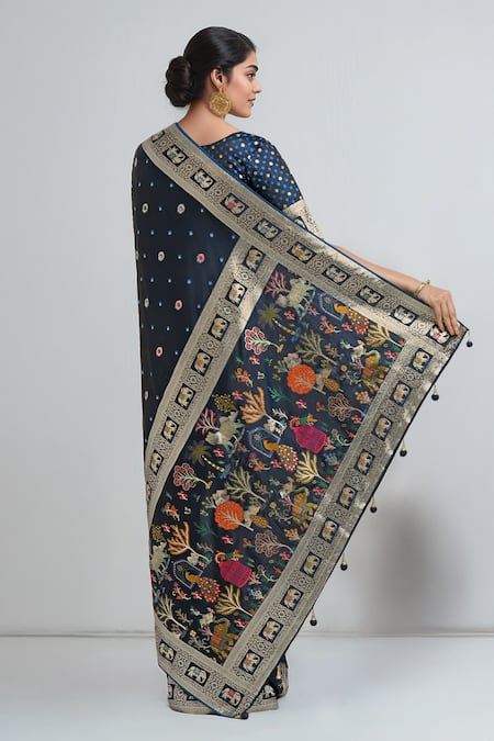 Samyukta Singhania Dark Teal Blue Zari Woven Banarasi Saree With Blouse 