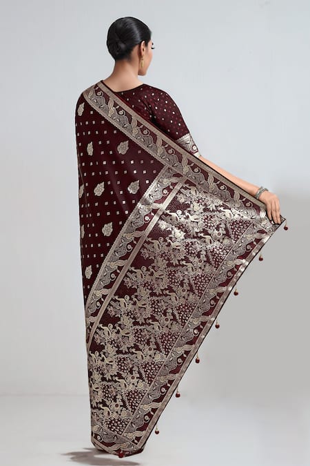 Samyukta Singhania Maroon Zari Woven Banarasi Saree With Blouse 
