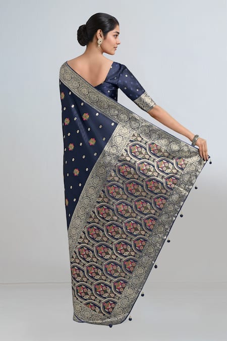 Samyukta Singhania Dark Blue Zari Woven Banarasi Saree With Blouse 