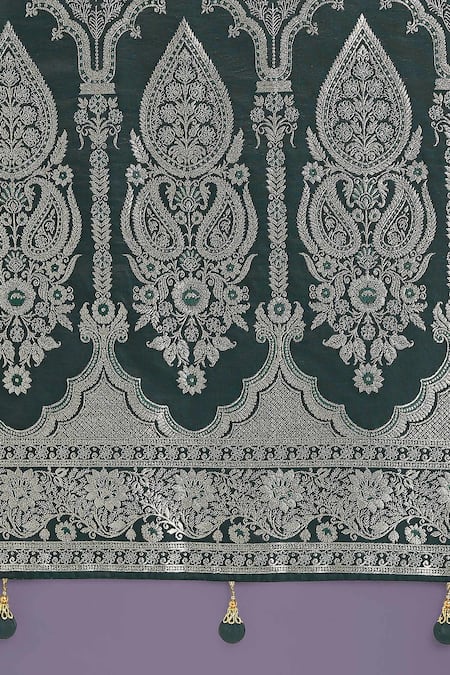 Samyukta Singhania_Green Embroidery, Zari Round Neck Dark Woven Banarasi Saree With Blouse _at_Aza_Fashions