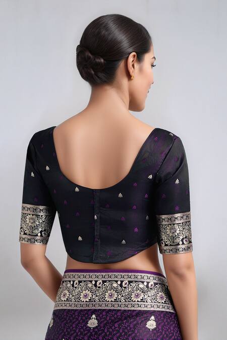 Naintara Bajaj Purple Zari Round Neck Woven Banarasi Saree With Blouse Online at Aza Fashions Naintara Bajaj_Purple Zari Round Neck Woven Banarasi Saree With Blouse _Online_at_Aza_Fashions
