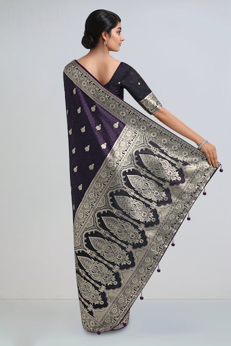 Naintara Bajaj Purple Zari Woven Banarasi Saree With Blouse 