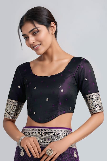 Buy Naintara Bajaj Purple Zari Round Neck Woven Banarasi Saree With Blouse Online at Aza Fashions Buy_Naintara Bajaj_Purple Zari Round Neck Woven Banarasi Saree With Blouse _Online_at_Aza_Fashions