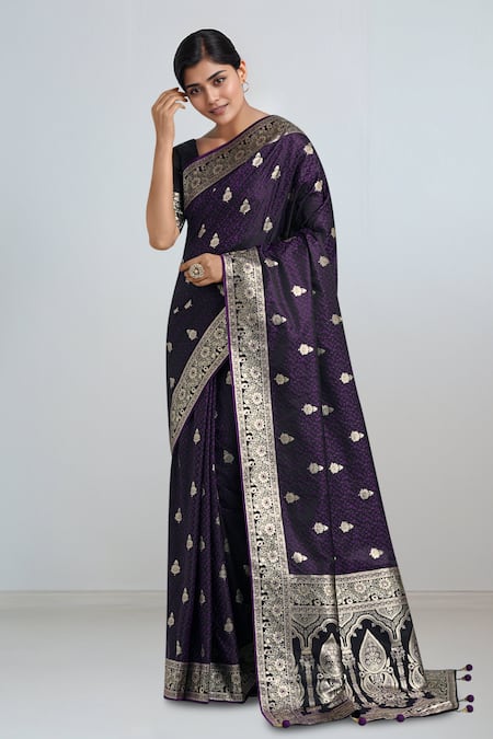 Naintara Bajaj Purple Zari Woven Banarasi Saree With Blouse 
