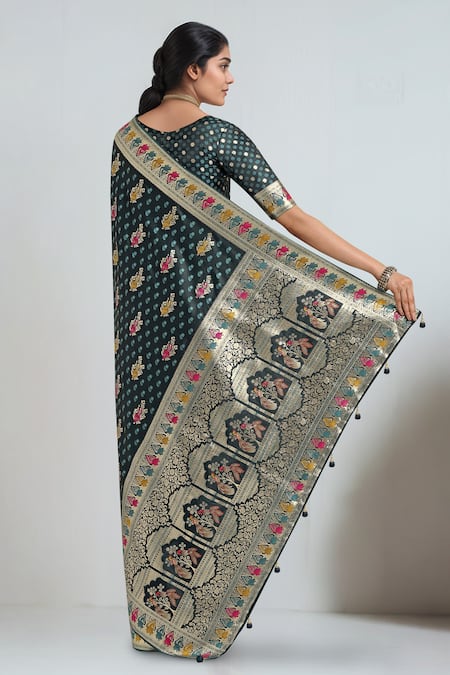 Samyukta Singhania Dark Teal Green Zari Woven Banarasi Saree With Blouse 