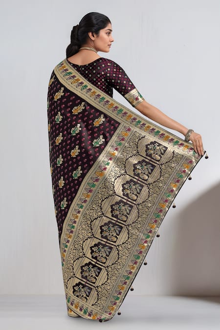 Samyukta Singhania Maroon Zari Woven Banarasi Saree With Blouse 