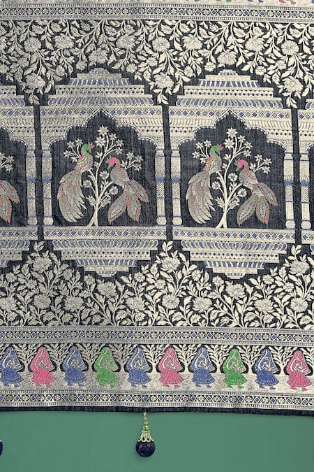 Buy_Samyukta Singhania_Blue Zari V-neck Dark Woven Banarasi Saree With Blouse 