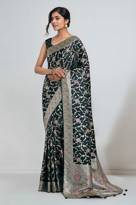 Samyukta Singhania Dark Green Zari Woven Banarasi Saree With Blouse 