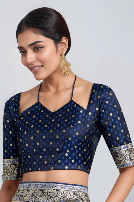 Shop Samyukta Singhania Blue Silk Tassels, Embroidery, Zari Dark Woven Banarasi Saree With Blouse Online at Aza Fashions Shop_Samyukta Singhania_Blue Silk Tassels, Embroidery, Zari Dark Woven Banarasi Saree With Blouse _Online_at_Aza_Fashions