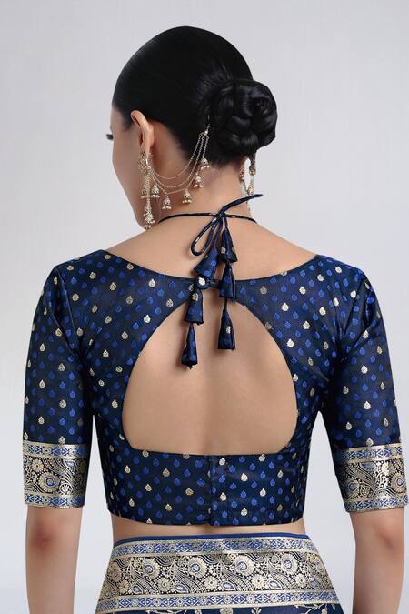 Samyukta Singhania Blue Silk Tassels, Embroidery, Zari Dark Woven Banarasi Saree With Blouse at Aza Fashions Samyukta Singhania_Blue Silk Tassels, Embroidery, Zari Dark Woven Banarasi Saree With Blouse _at_Aza_Fashions