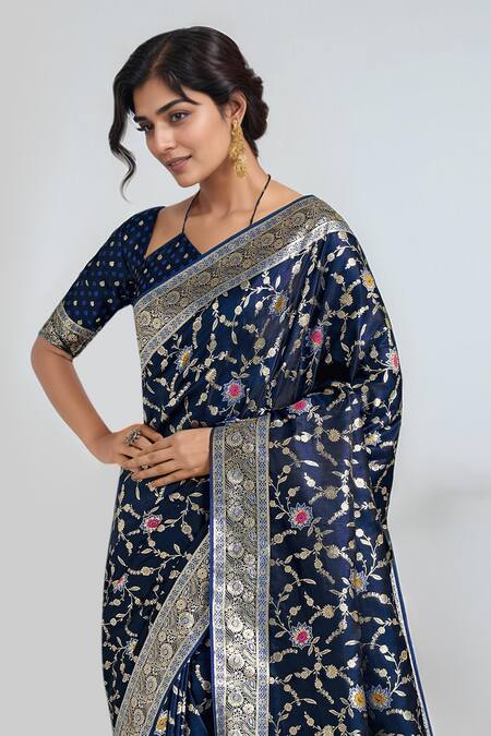 Buy Samyukta Singhania Blue Silk Tassels, Embroidery, Zari Dark Woven Banarasi Saree With Blouse Buy_Samyukta Singhania_Blue Silk Tassels, Embroidery, Zari Dark Woven Banarasi Saree With Blouse