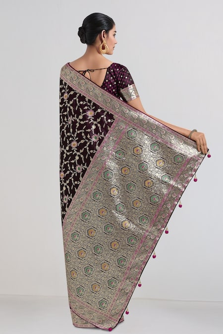 Samyukta Singhania Wine Zari Woven Banarasi Saree With Blouse 