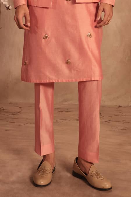 Label Niti Bothra_Pink Chanderi Silk Zari, Gota Patti Nazakat Lotus Jaal Embroidered Bundi _Online_at_Aza_Fashions