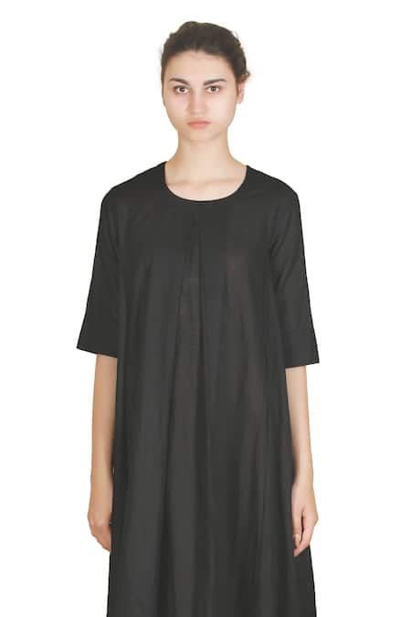 Buy_Samant Chauhan_Black Linen Round Neck Mono Muse Dress _Online_at_Aza_Fashions