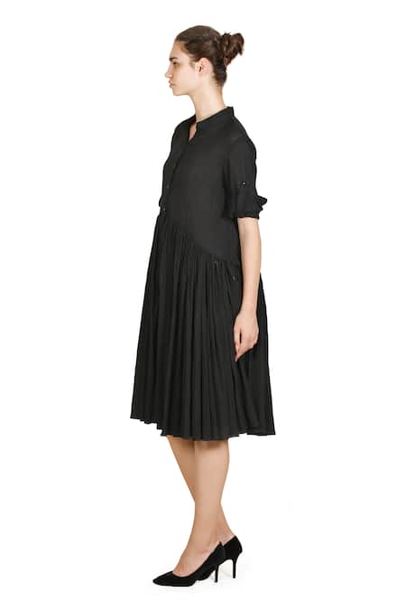Samant Chauhan Black Cotton, Viscose Collared Soft Shadow Dress Online at Aza Fashions Samant Chauhan_Black Cotton, Viscose Collared Soft Shadow Dress _Online_at_Aza_Fashions
