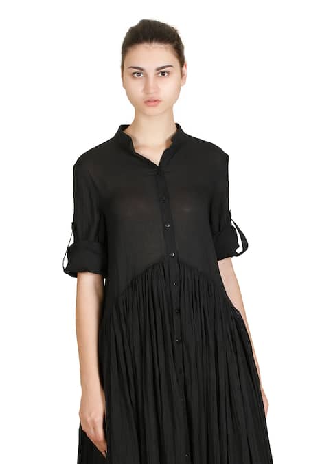 Buy Samant Chauhan Black Cotton, Viscose Collared Soft Shadow Dress Online at Aza Fashions Buy_Samant Chauhan_Black Cotton, Viscose Collared Soft Shadow Dress _Online_at_Aza_Fashions