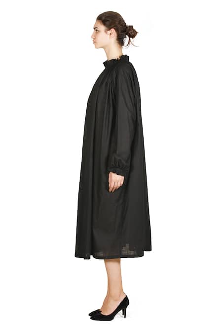 Buy_Samant Chauhan_Black Linen Round Neck Muted Grace Dress _Online_at_Aza_Fashions